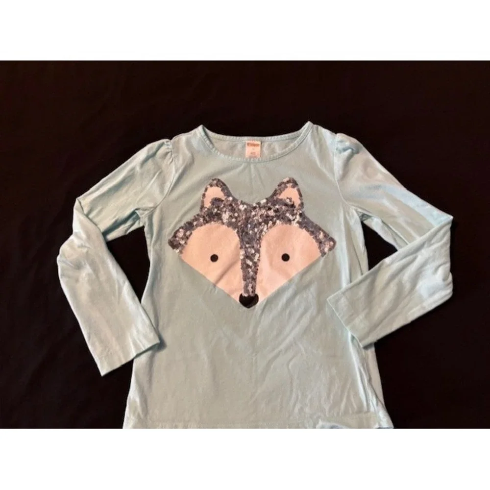 Gymboree sequined fox long sleeved tee, girls size 10